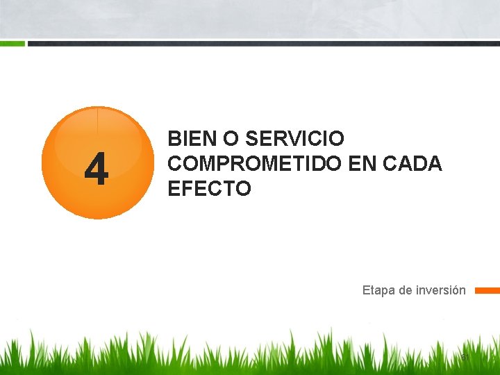 4 BIEN O SERVICIO COMPROMETIDO EN CADA EFECTO Etapa de inversión 61 