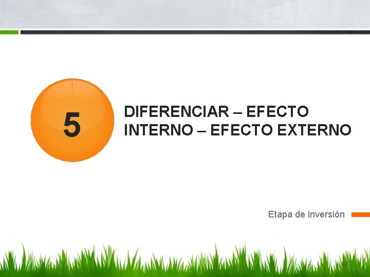 5 DIFERENCIAR – EFECTO INTERNO – EFECTO EXTERNO Etapa de inversión 62 