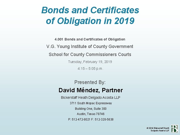 Bonds and Certificates of Obligation in 2019 4. 001 Bonds and Certificates of Obligation