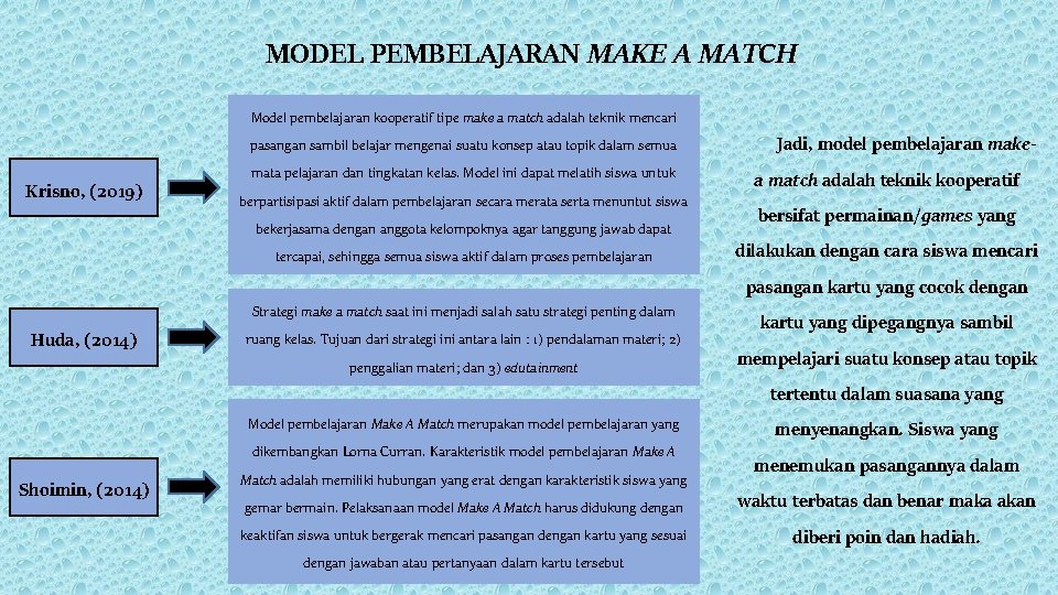 MODEL PEMBELAJARAN MAKE A MATCH Model pembelajaran kooperatif tipe make a match adalah teknik