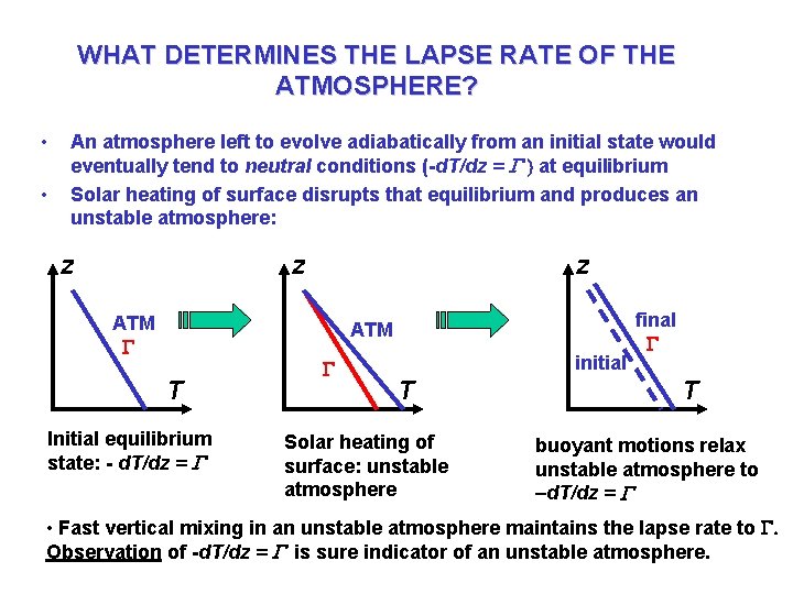 WHAT DETERMINES THE LAPSE RATE OF THE ATMOSPHERE? • • An atmosphere left to