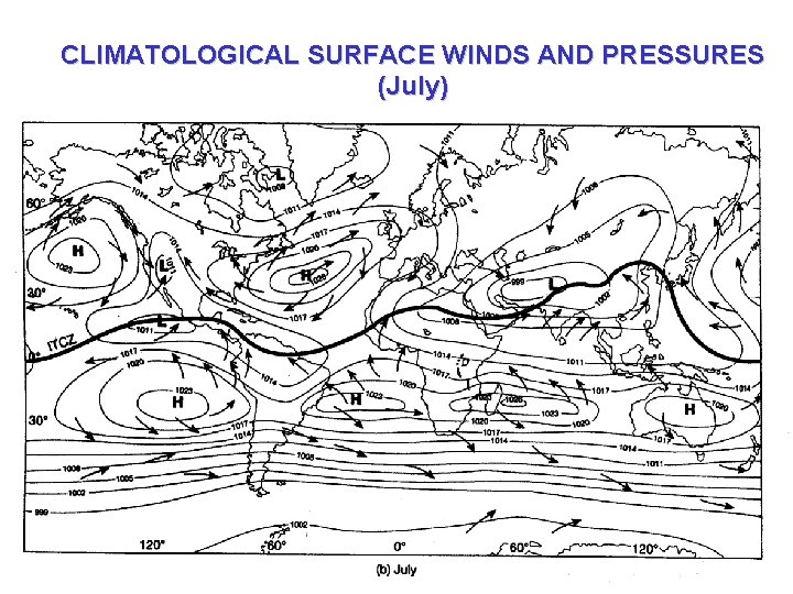 CLIMATOLOGICAL SURFACE WINDS AND PRESSURES (July) 