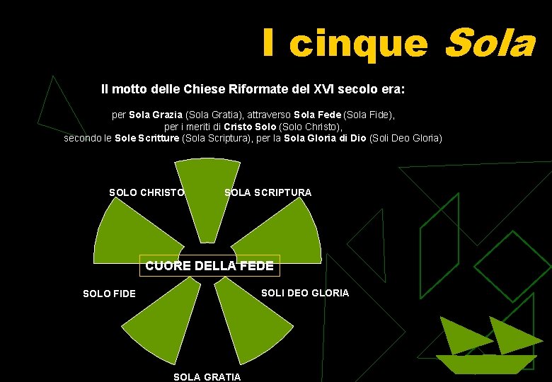 I cinque Sola Il motto delle Chiese Riformate del XVI secolo era: per Sola