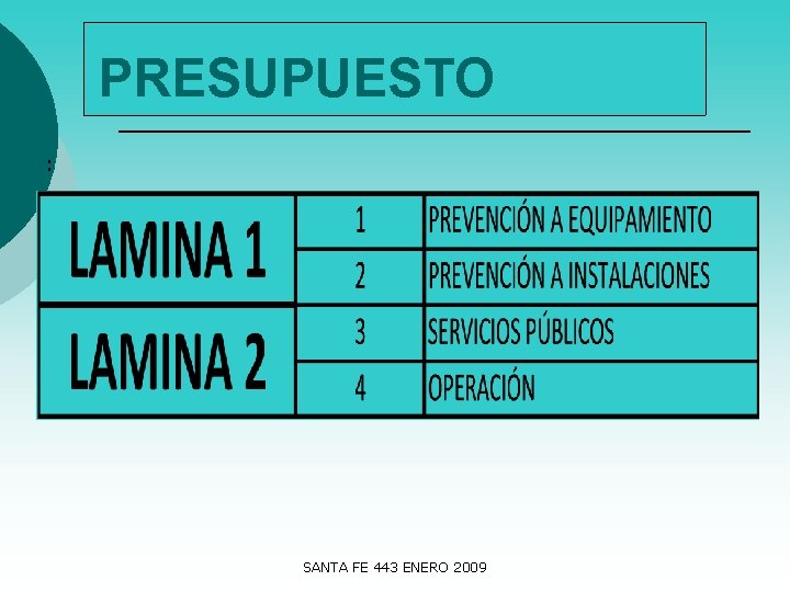 PRESUPUESTO : SANTA FE 443 ENERO 2009 