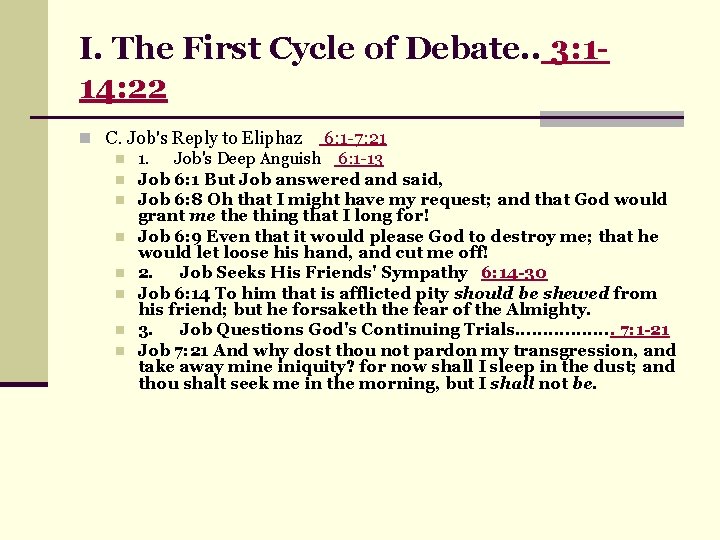 I. The First Cycle of Debate. . 3: 114: 22 n C. Job's Reply