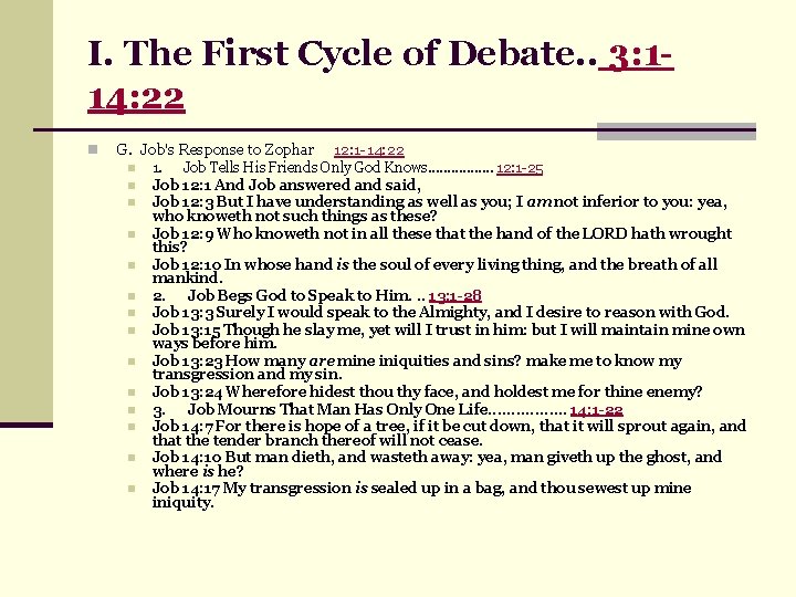 I. The First Cycle of Debate. . 3: 114: 22 n G. Job's Response