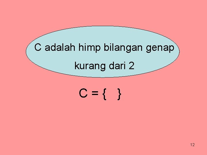 C adalah himp bilangan genap kurang dari 2 C={ } 12 