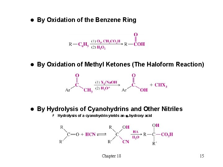 l By Oxidation of the Benzene Ring l By Oxidation of Methyl Ketones (The