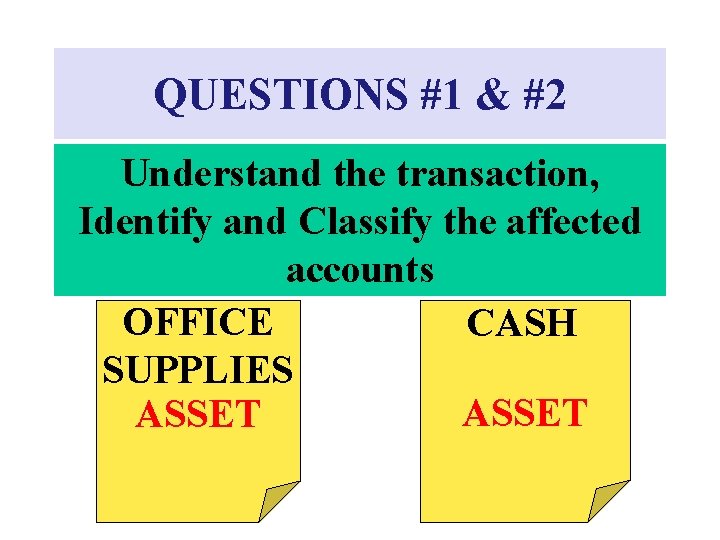 QUESTIONS #1 & #2 Understand the transaction, Identify and Classify the affected accounts OFFICE