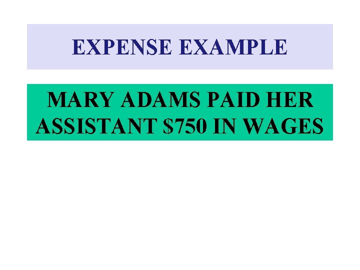 EXPENSE EXAMPLE MARY ADAMS PAID HER ASSISTANT $750 IN WAGES 