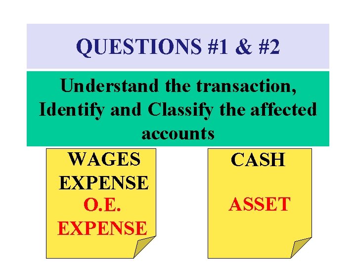 QUESTIONS #1 & #2 Understand the transaction, Identify and Classify the affected accounts WAGES