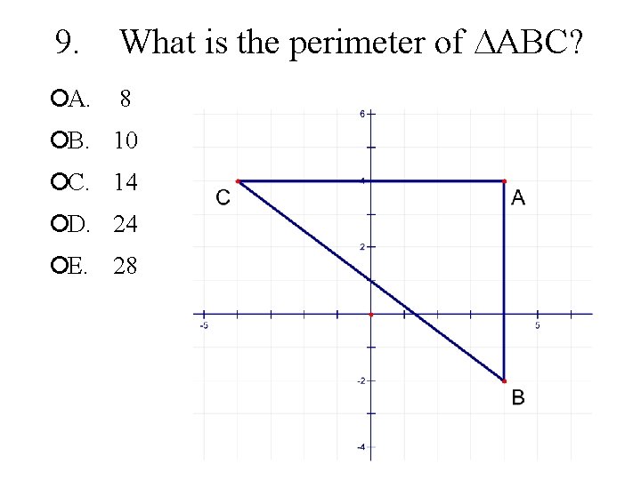 9. What is the perimeter of ABC? ¡A. 8 ¡B. 10 ¡C. 14 ¡D.