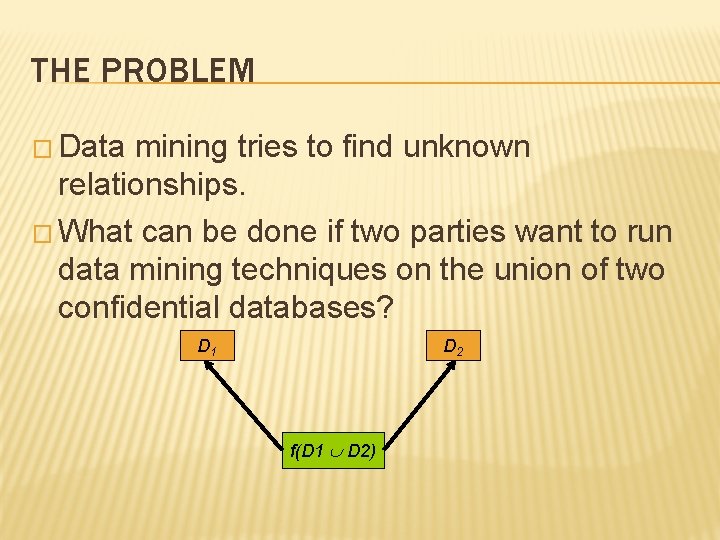 THE PROBLEM � Data mining tries to find unknown relationships. � What can be