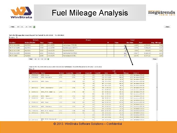 Fuel Mileage Analysis © 2013. Win. Strata Software Solutions – Confidential 
