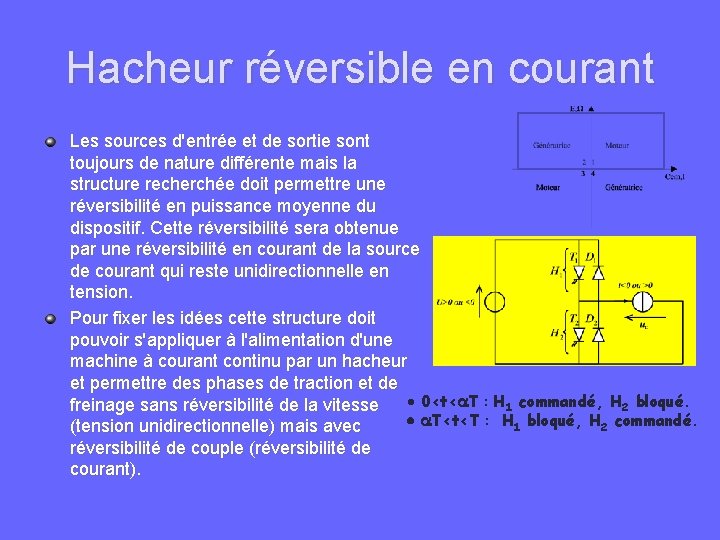 Hacheur réversible en courant Les sources d'entrée et de sortie sont toujours de nature