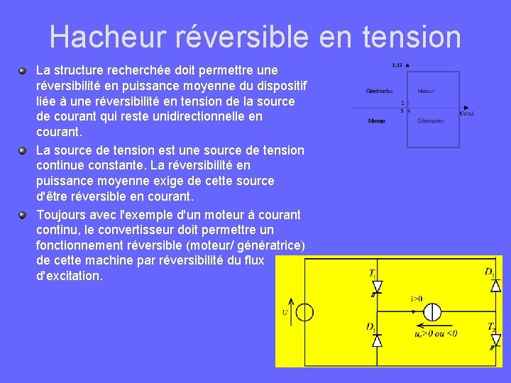 Hacheur réversible en tension La structure recherchée doit permettre une réversibilité en puissance moyenne