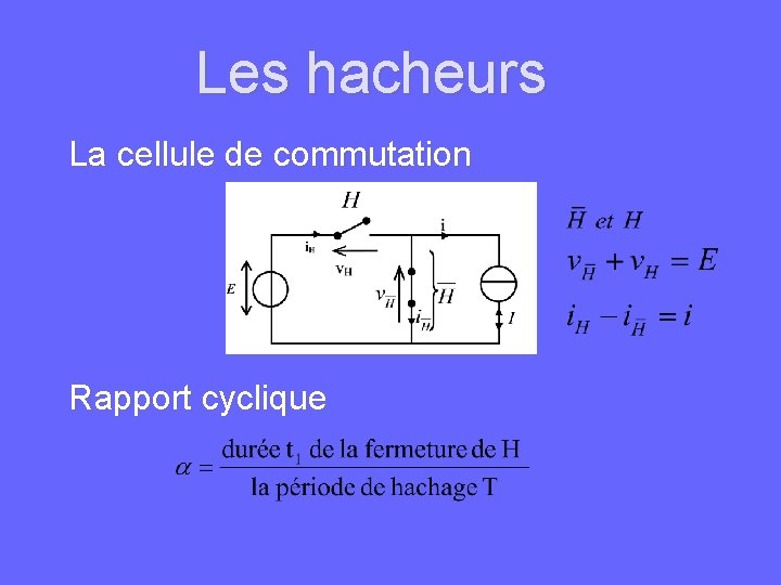  Les hacheurs La cellule de commutation Rapport cyclique 