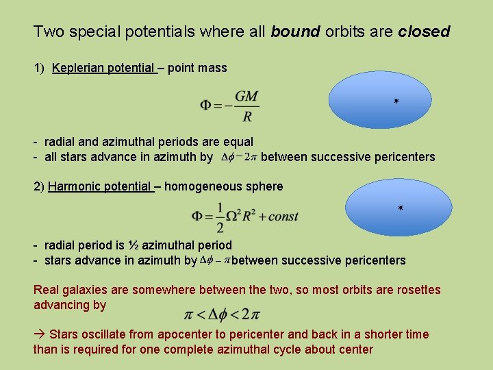 Two special potentials where all bound orbits are closed 1) Keplerian potential – point