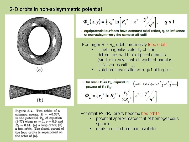 2 -D orbits in non-axisymmetric potential For larger R > Rc, orbits are mostly