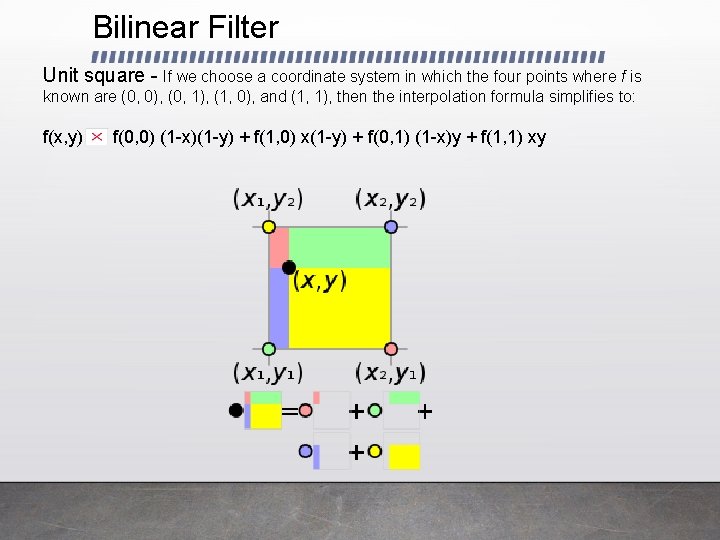 Bilinear Filter Unit square - If we choose a coordinate system in which the