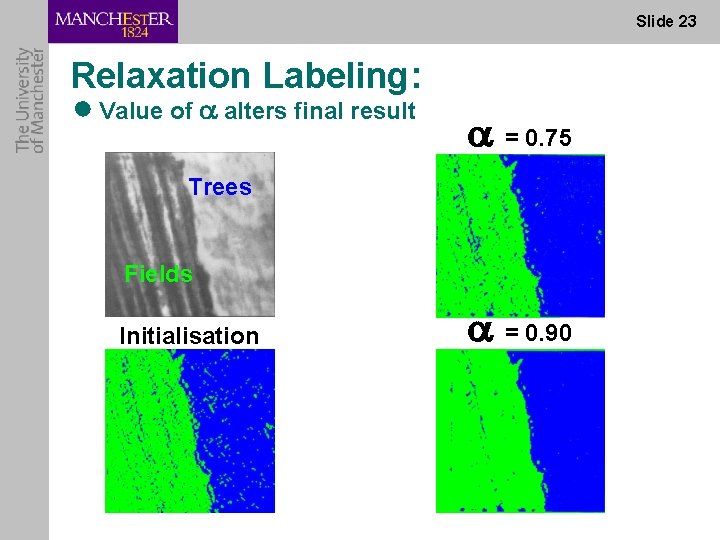 Slide 23 Relaxation Labeling: ● Value of alters final result = 0. 75 Trees