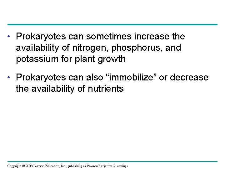  • Prokaryotes can sometimes increase the availability of nitrogen, phosphorus, and potassium for