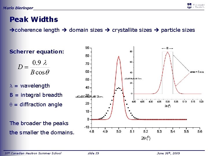 Mario Bieringer_____________________________________ Peak Widths coherence length domain sizes crystallite sizes particle sizes Scherrer equation: