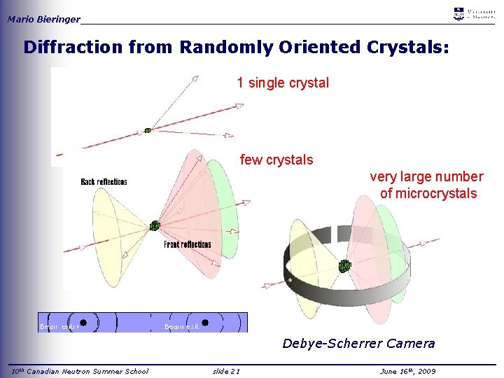 Mario Bieringer_____________________________________ Diffraction from Randomly Oriented Crystals: 1 single crystal few crystals very large