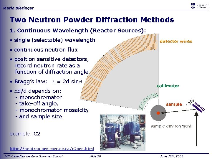Mario Bieringer_____________________________________ Two Neutron Powder Diffraction Methods 1. Continuous Wavelength (Reactor Sources): • single