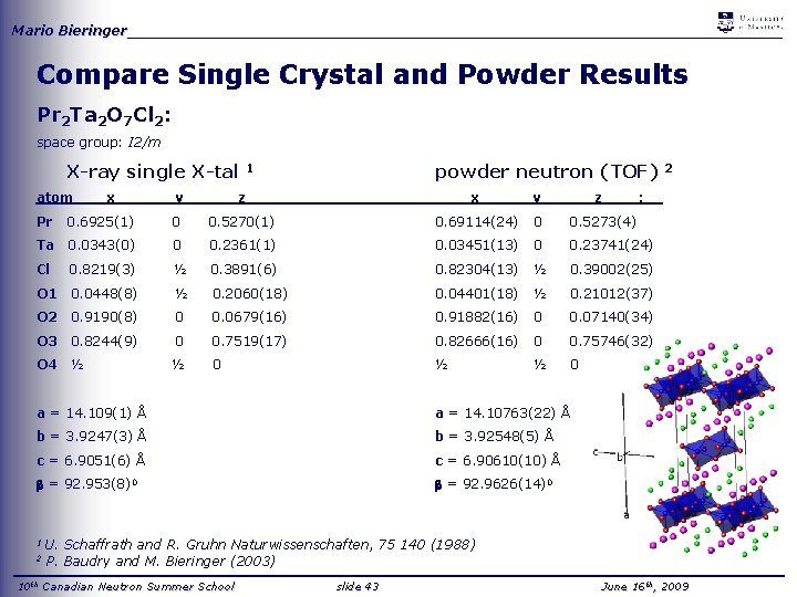 Mario Bieringer_____________________________________ Compare Single Crystal and Powder Results Pr 2 Ta 2 O 7