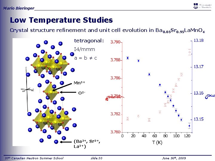 Mario Bieringer_____________________________________ Low Temperature Studies Crystal structure refinement and unit cell evolution in Ba