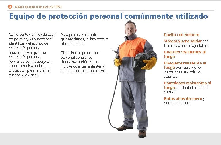 3 Equipo de protección personal (PPE) Equipo de protección personal comúnmente utilizado Como parte