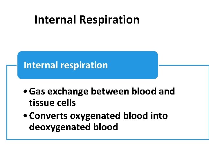 Internal Respiration Internal respiration • Gas exchange between blood and tissue cells • Converts