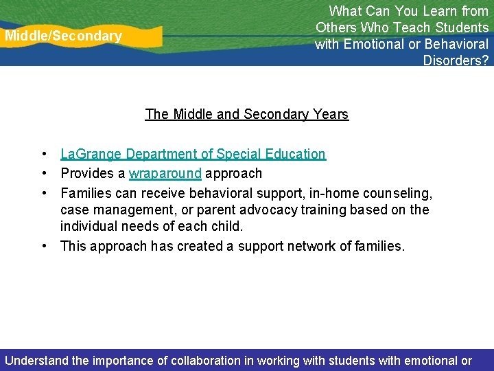 Middle/Secondary What Can You Learn from Others Who Teach Students with Emotional or Behavioral