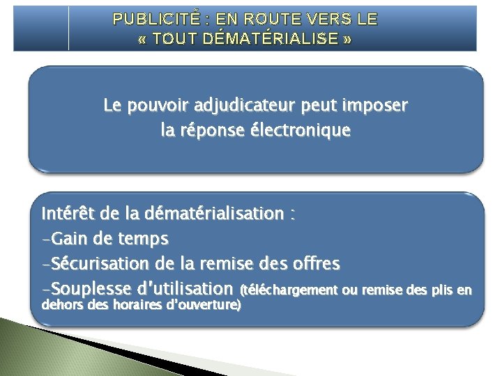 PUBLICITÉ : EN ROUTE VERS LE « TOUT DÉMATÉRIALISE » Le pouvoir adjudicateur peut