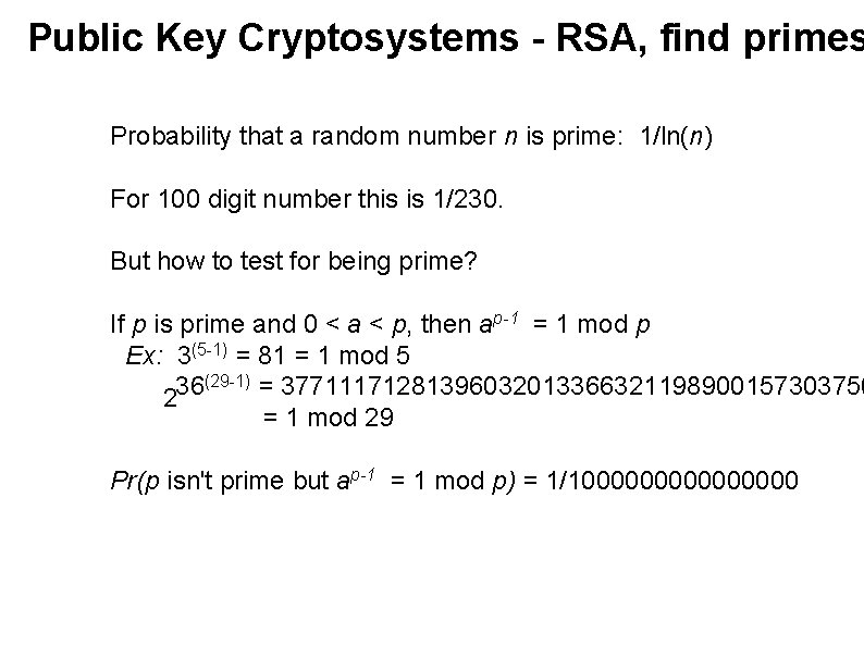 Public Key Cryptosystems - RSA, find primes Probability that a random number n is