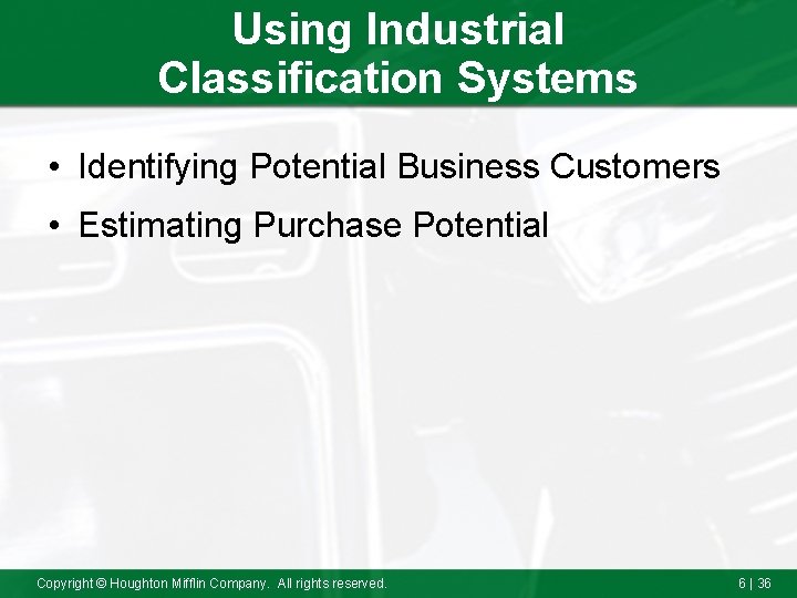 Using Industrial Classification Systems • Identifying Potential Business Customers • Estimating Purchase Potential Copyright