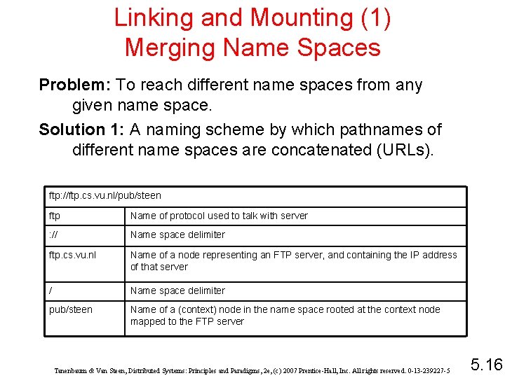 Linking and Mounting (1) Merging Name Spaces Problem: To reach different name spaces from