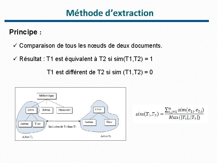 Méthode d’extraction Principe : ü Comparaison de tous les nœuds de deux documents. ü