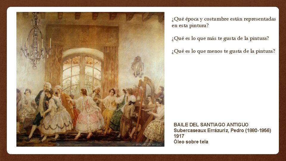 ¿Qué época y costumbre están representadas en esta pintura? ¿Qué es lo que más