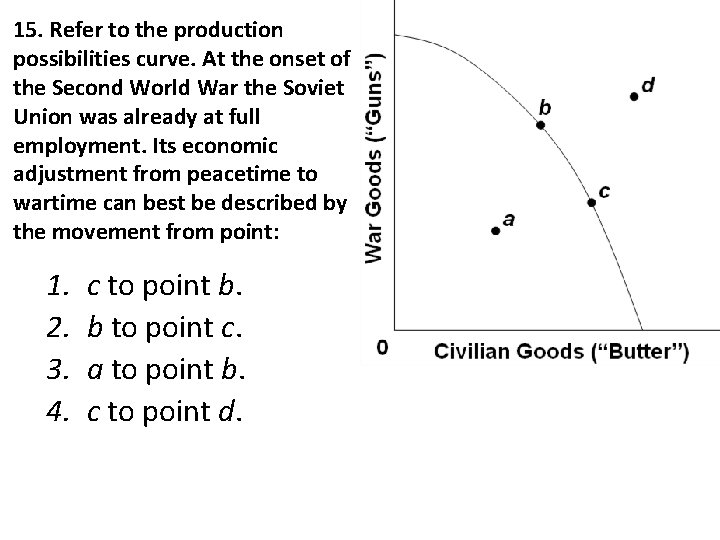 15. Refer to the production possibilities curve. At the onset of the Second World