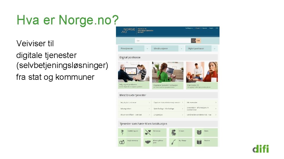 Hva er Norge. no? Veiviser til digitale tjenester (selvbetjeningsløsninger) fra stat og kommuner 