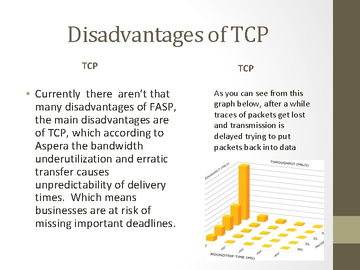 Disadvantages of TCP • Currently there aren’t that many disadvantages of FASP, the main