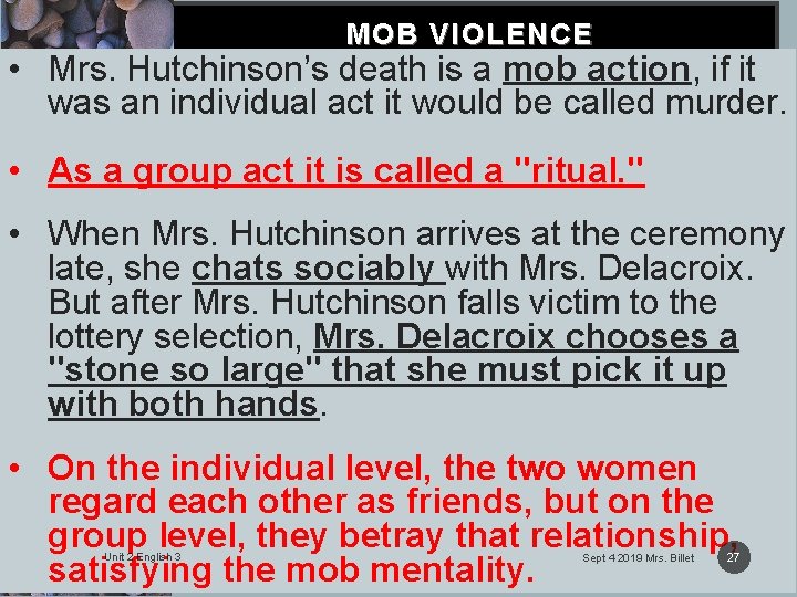 MOB VIOLENCE • Mrs. Hutchinson’s death is a mob action, if it was an