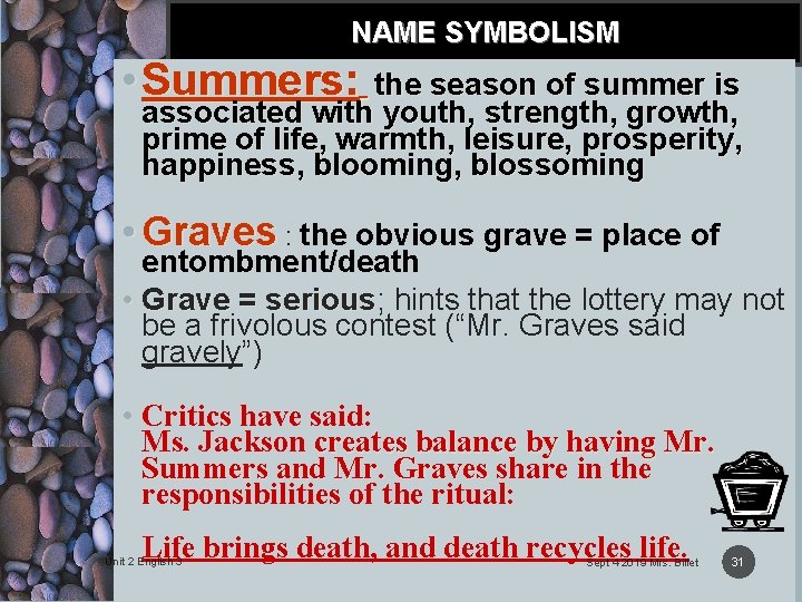 NAME SYMBOLISM • Summers: the season of summer is associated with youth, strength, growth,