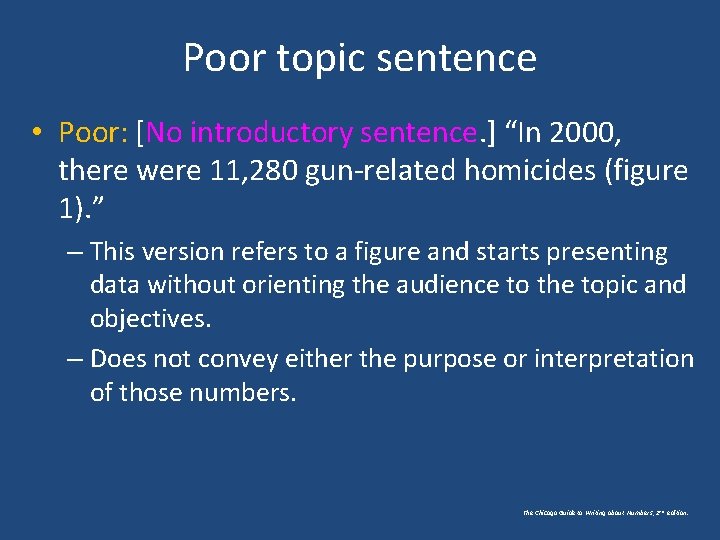Poor topic sentence • Poor: [No introductory sentence. ] “In 2000, there were 11,