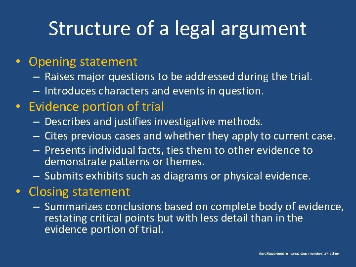 Structure of a legal argument • Opening statement – Raises major questions to be Structure of a legal argument • Opening statement – Raises major questions to be