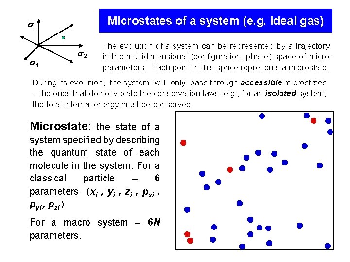 i Microstates of a system (e. g. ideal gas) 1 The evolution of