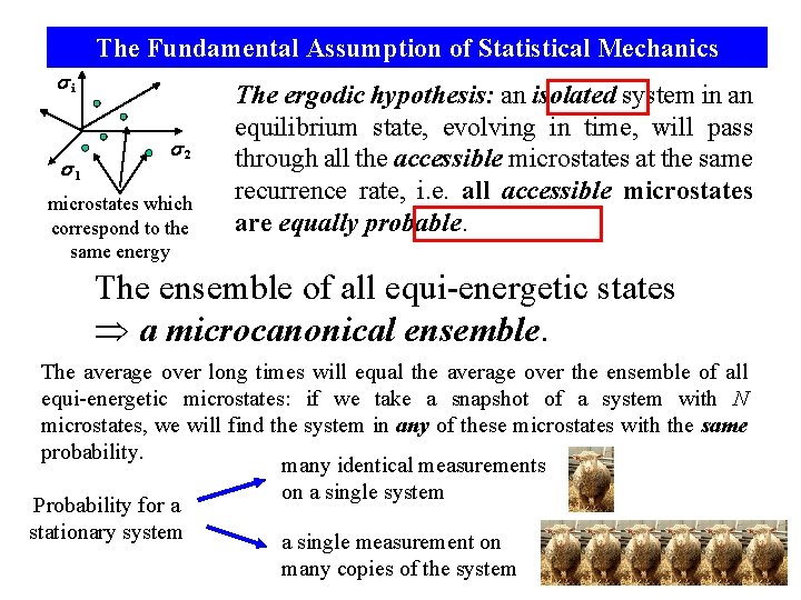 The Fundamental Assumption of Statistical Mechanics i 1 2 microstates which correspond to the