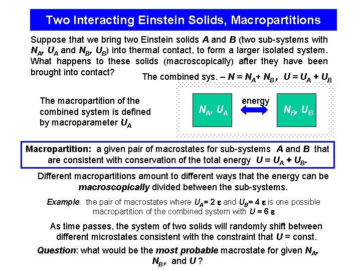 Two Interacting Einstein Solids, Macropartitions Suppose that we bring two Einstein solids A and